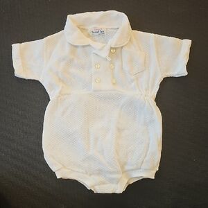Vtg Eversized Scout-Tex Baby Romper with Collar Boys Med 13-18 Lbs Pique Knit